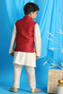 VASTRAMAY Maroon Woven Jacket With Cream Kurta and Pyjama Baap Beta Set